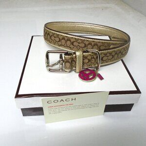 NEW VINTAGE Y2K COACH GOLD LEATHER BROWN JACQUARD SIGNATURE DOG COLLAR 60339 XL